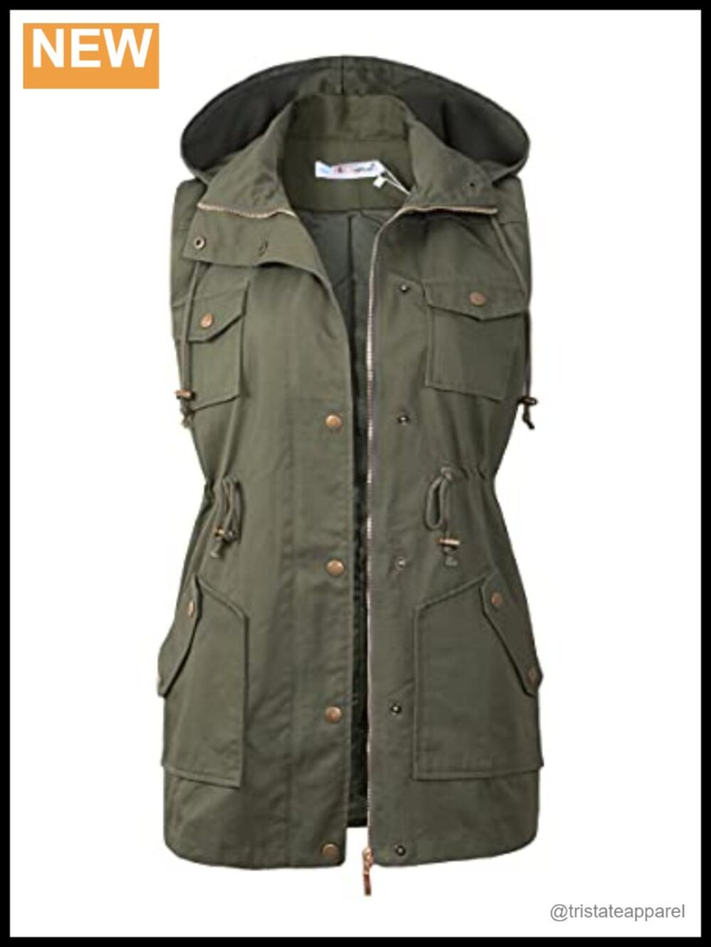 Womens Utility Vest Drawstring Waist Military Sleeveless Anorak Jacket